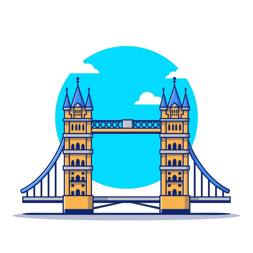 London Bridge Cartoon Vector Icon Illustration. Famous Building Traveling Icon Concept Isolated Premium Vector. Flat Cartoon Style