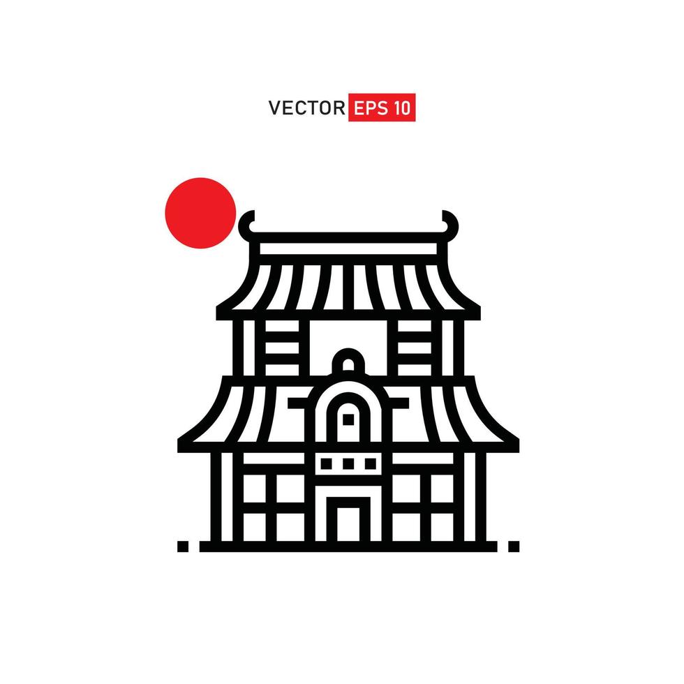 templo de toji japón con icono de luna roja o icono de flor de sakura diseño plano simple aislado en fondo blanco vector