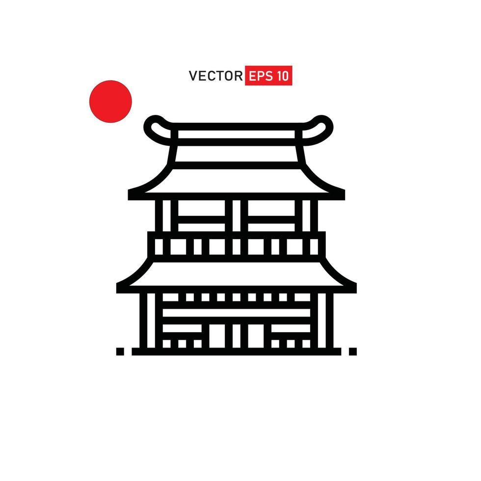 palacio de meijo japón con icono de luna roja o icono de flor de sakura diseño plano simple aislado en fondo blanco vector