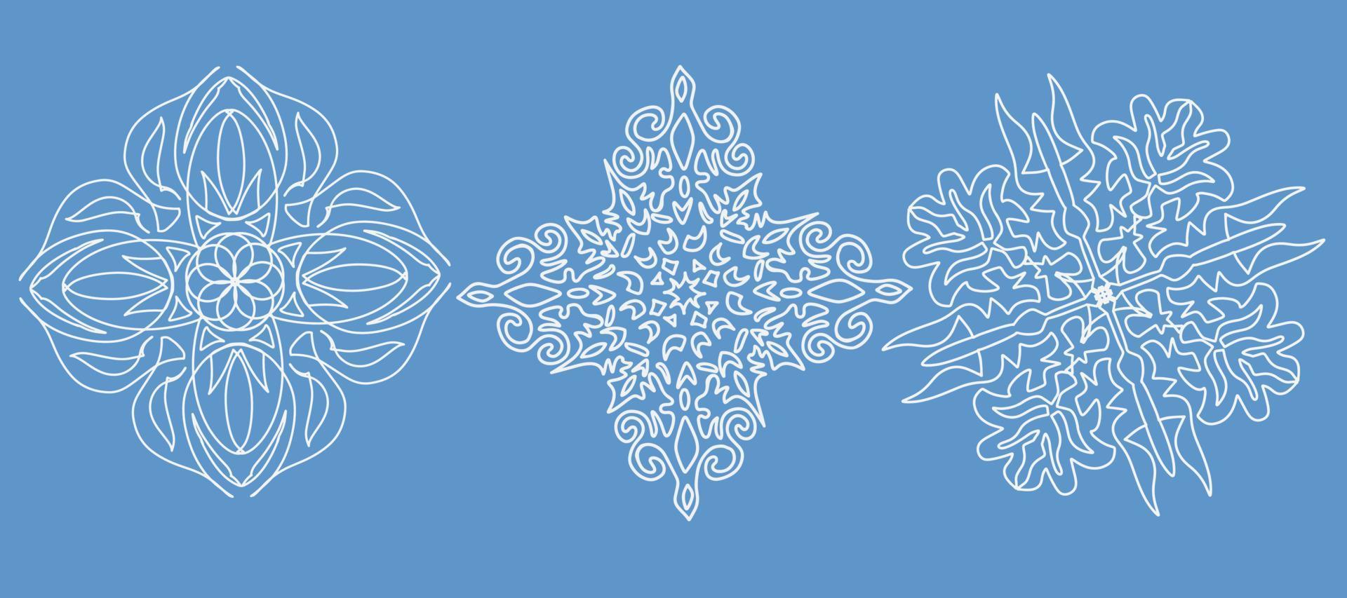 conjunto de copos de nieve de navidad sobre un fondo azul. ilustración vectorial vector
