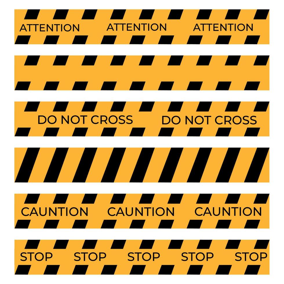 cintas de advertencia establecidas para la construcción y el crimen. ilustración vectorial. vector