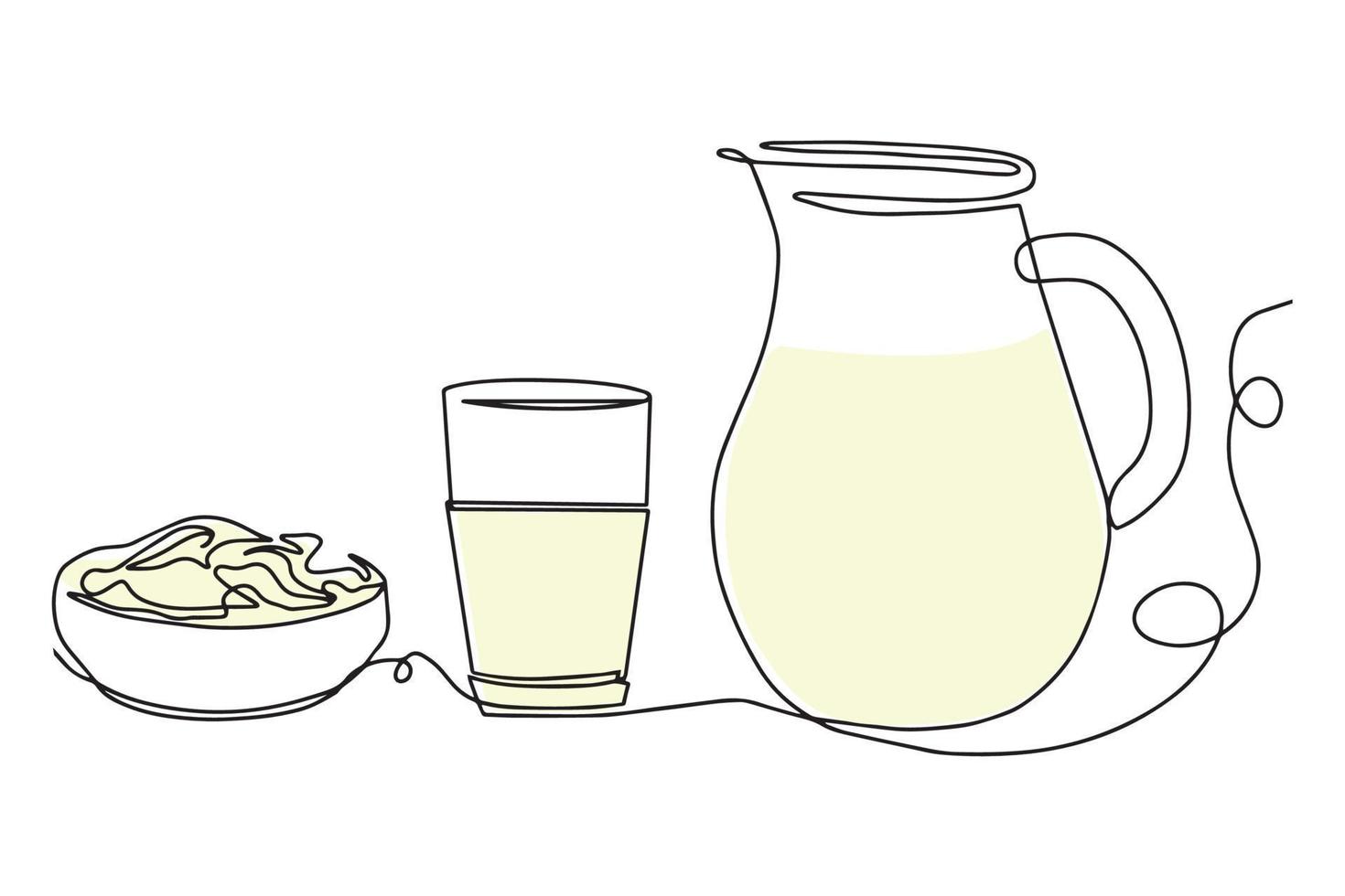 Milk and sour cream drawn in one line. Vector illustration of continuous drawing.