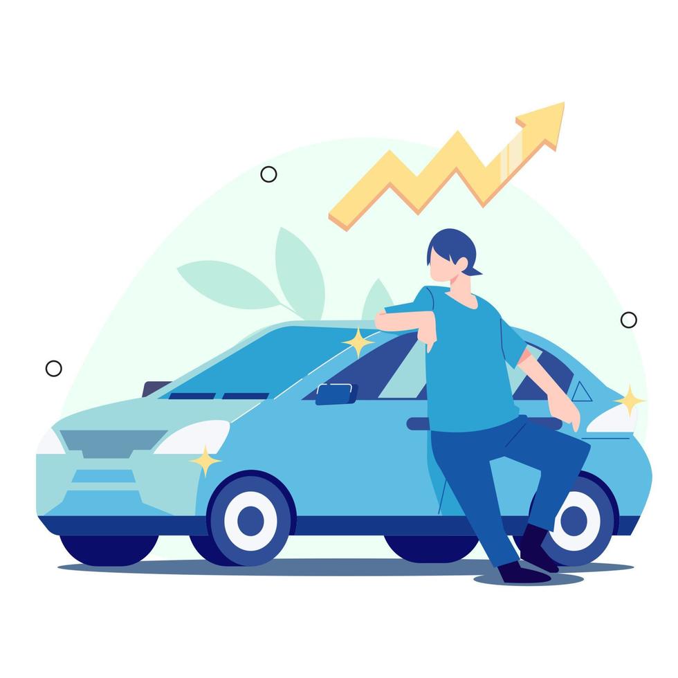 People are very happy when they buy expensive cars. expensive new car. Vector Illustration