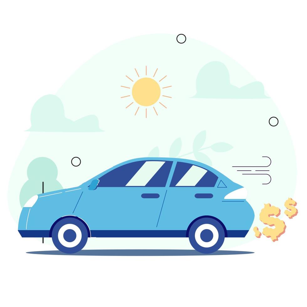 People are very happy when they buy expensive cars. expensive new car. Vector Illustration