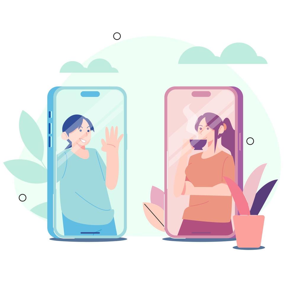 video calls with loved ones. video call in the morning. greet people in the morning. Vector Illustration