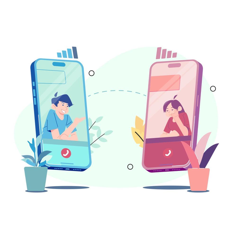 parejas en una relación a larga distancia. relación a larga distancia. está haciendo una videollamada de 2 personas. ilustración vectorial vector