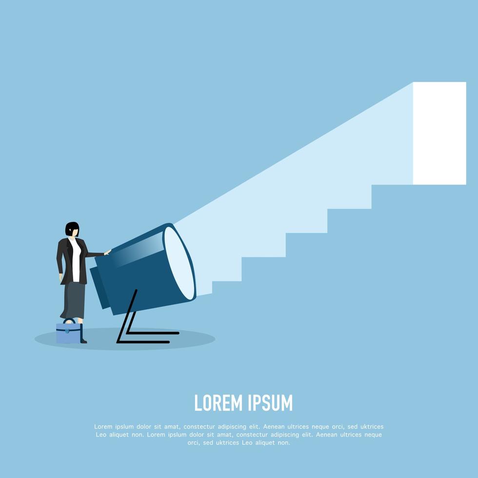 Businesswoman who wants to shine. looking for a way out of a problem. businessman flashes the door. vector