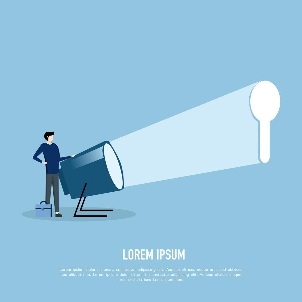 key hole. business man flashlight keyhole symbol idea or keyhole hope. vector illustration