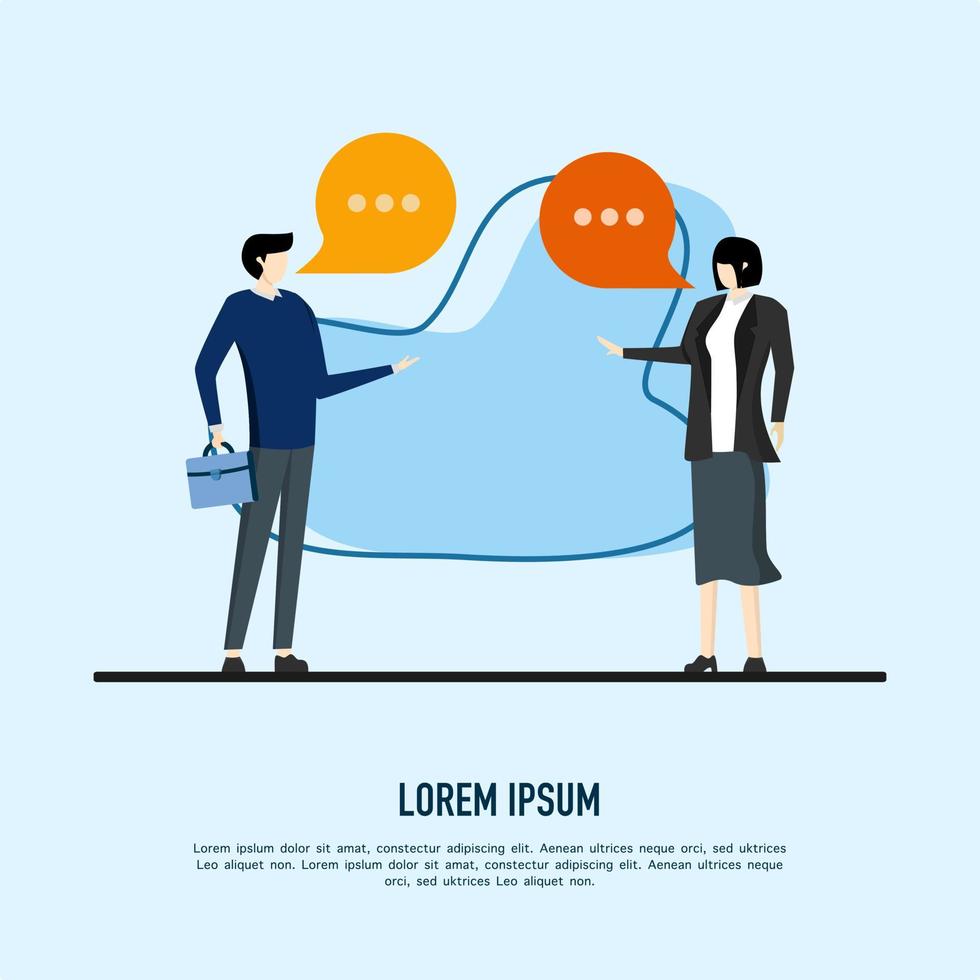 Speak up, speaker, presentation or shouting concept, communicate confidently, storytelling or presentation skills, storytelling, businesswoman leader talking to male businessman vector