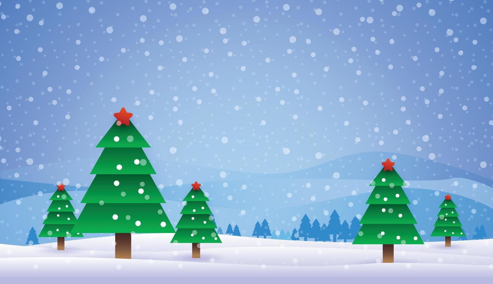 invierno nevado de navidad con árbol y paisaje invernal vector