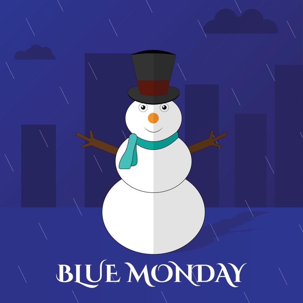 muñeco de nieve en la ilustración del concepto de lunes azul. vector