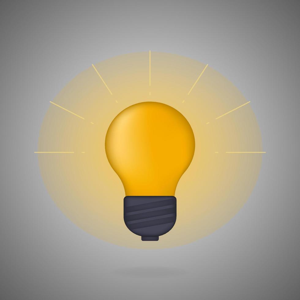 Icono de bombilla de luz amarilla de estilo de dibujos animados en 3D, solución e idea de negocio, concepto de estrategia. vector