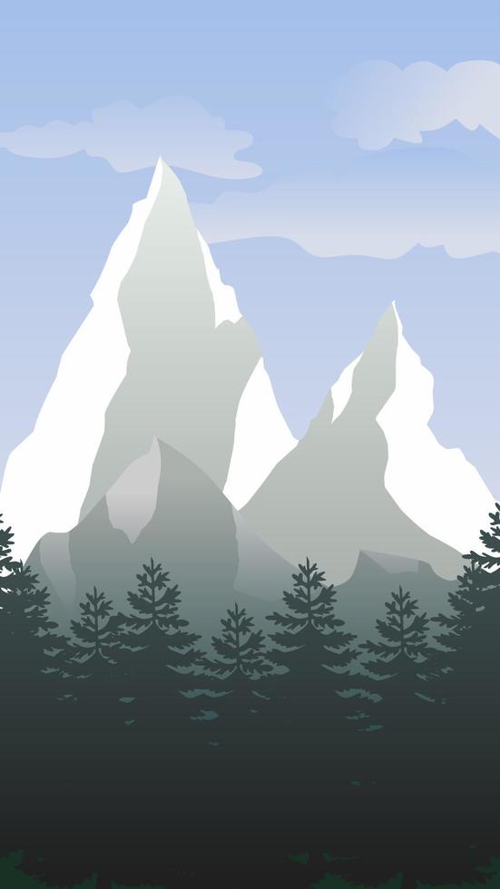 ilustración de vector de montaña de pino. vector de paisaje para gráficos, recursos, negocios, diseño o decoración. paisaje pinos montañas vector ilustración. Pico nevado del valle de Pine Ridge