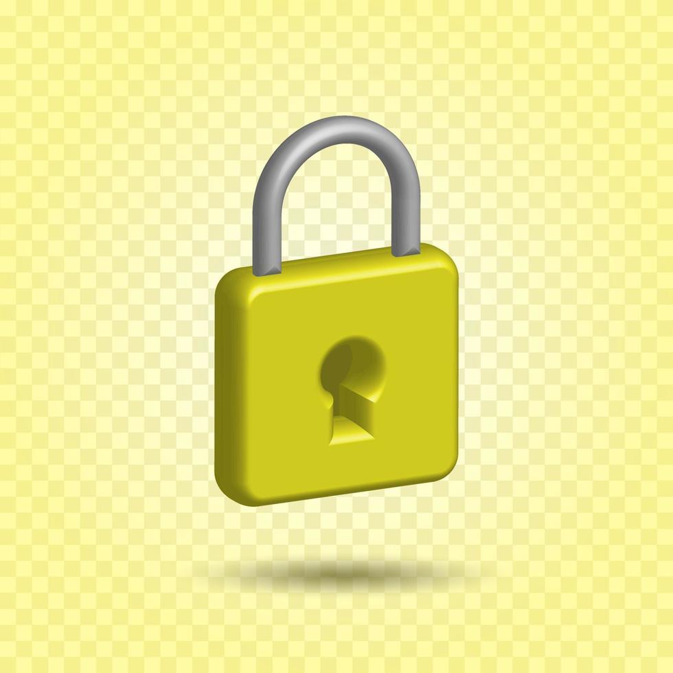 yellow padlock realistic, padlock 3d security concept. vector