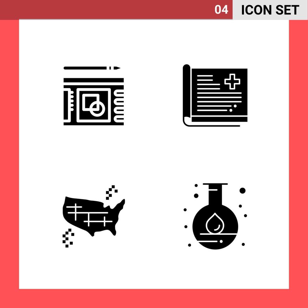 4 Icon Pack Solid Style Glyph Symbols on White Background Simple Signs for general designing Creative Black Icon vector background