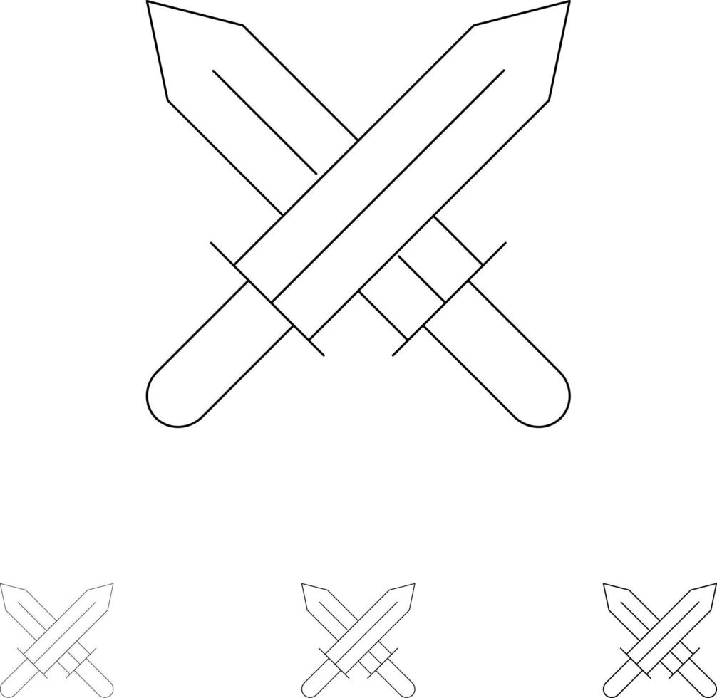 Sword Ireland Swords Bold and thin black line icon set vector