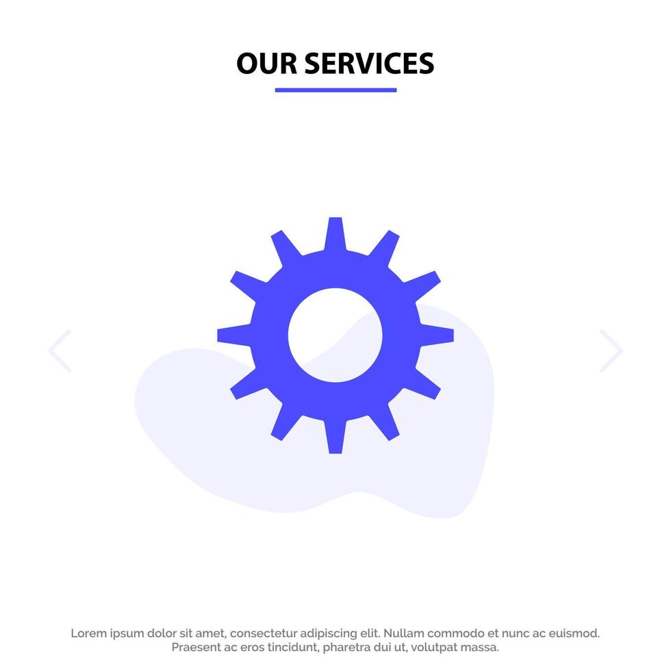 Our Services Cog Gear Setting Solid Glyph Icon Web card Template vector