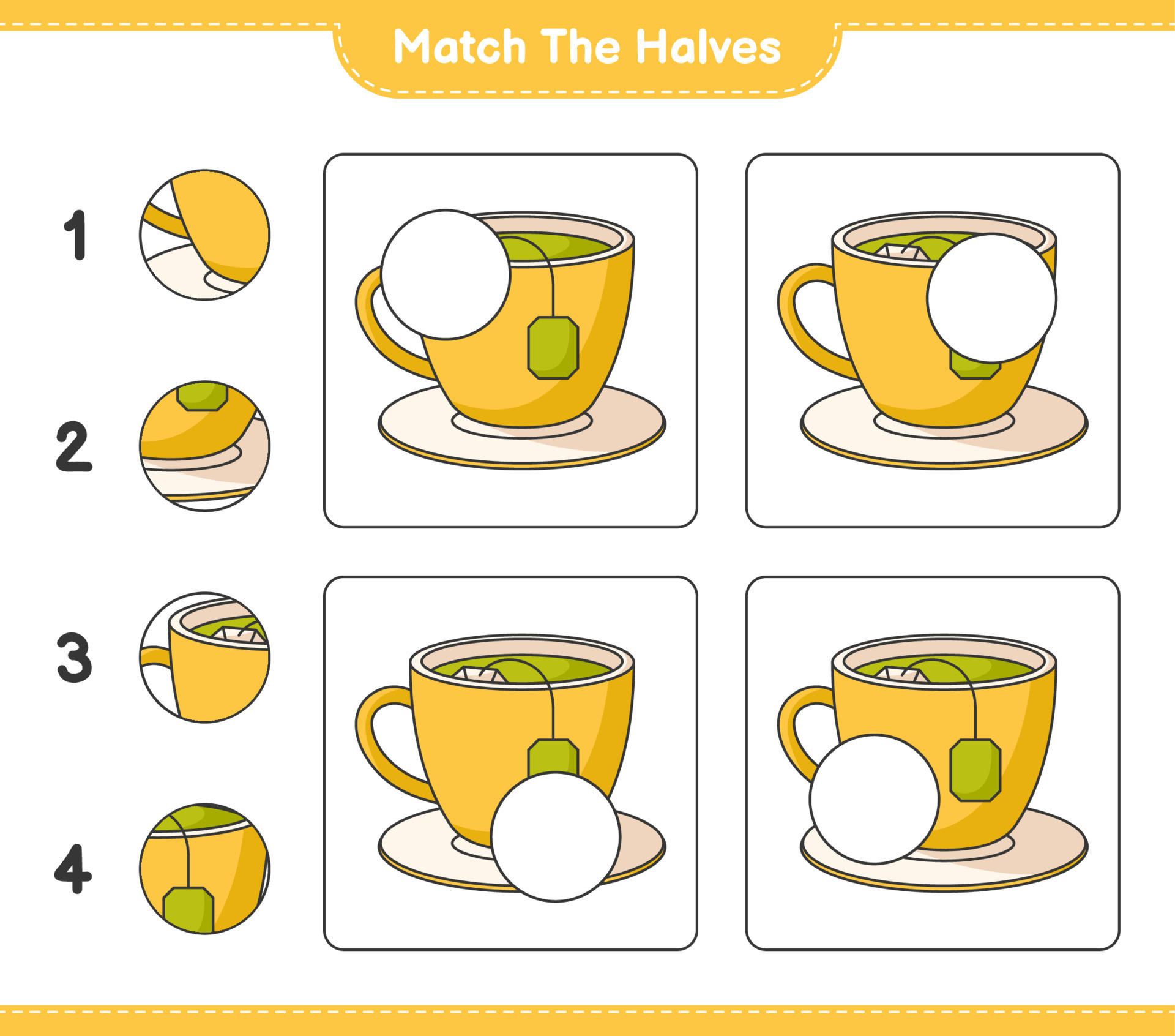 Match the halves. Match halves of Tea Cup. Educational children game