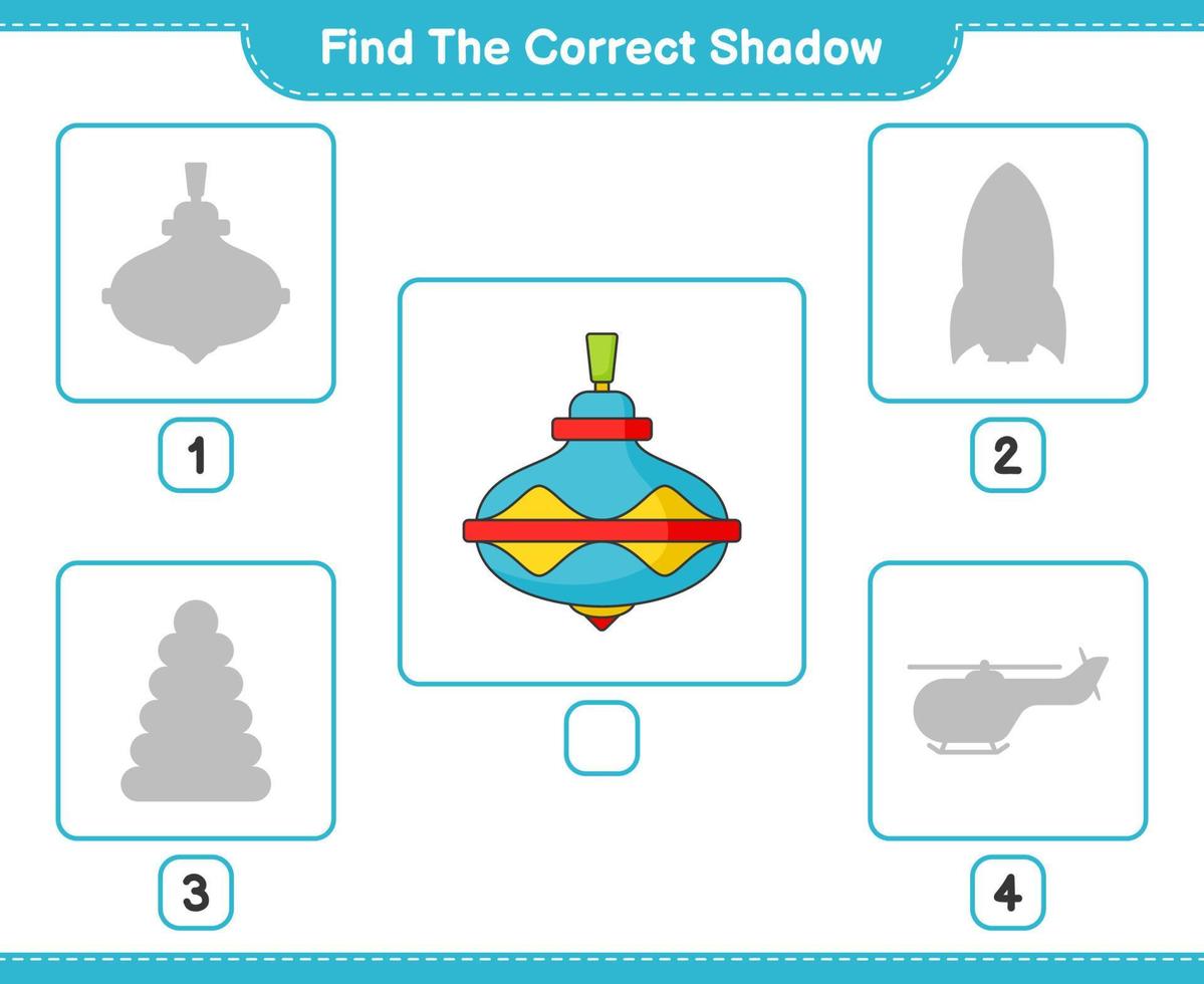 Find the correct shadow. Find and match the correct shadow of Whirligig Toy. Educational children game, printable worksheet, vector illustration