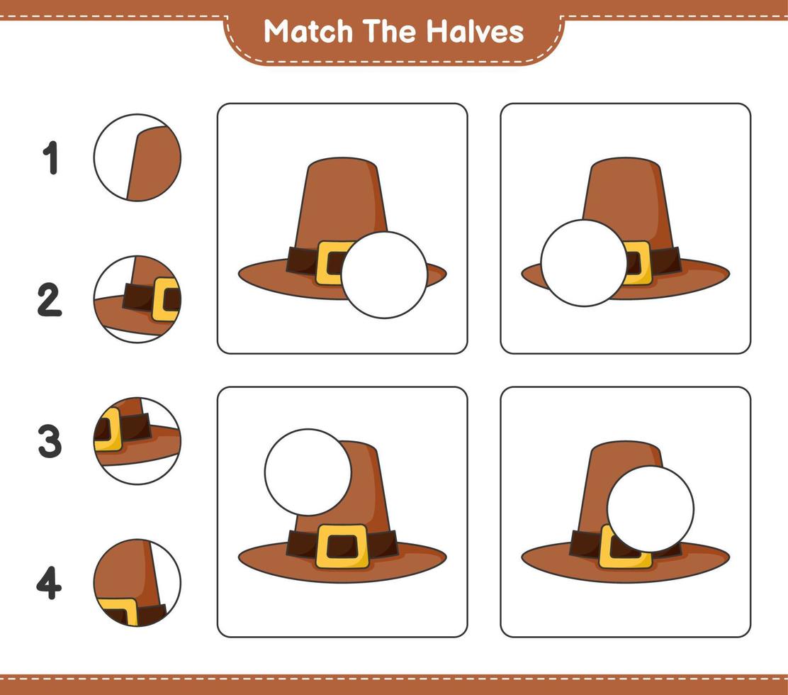 Match the halves. Match halves of Hat. Educational children game, printable worksheet, vector illustration