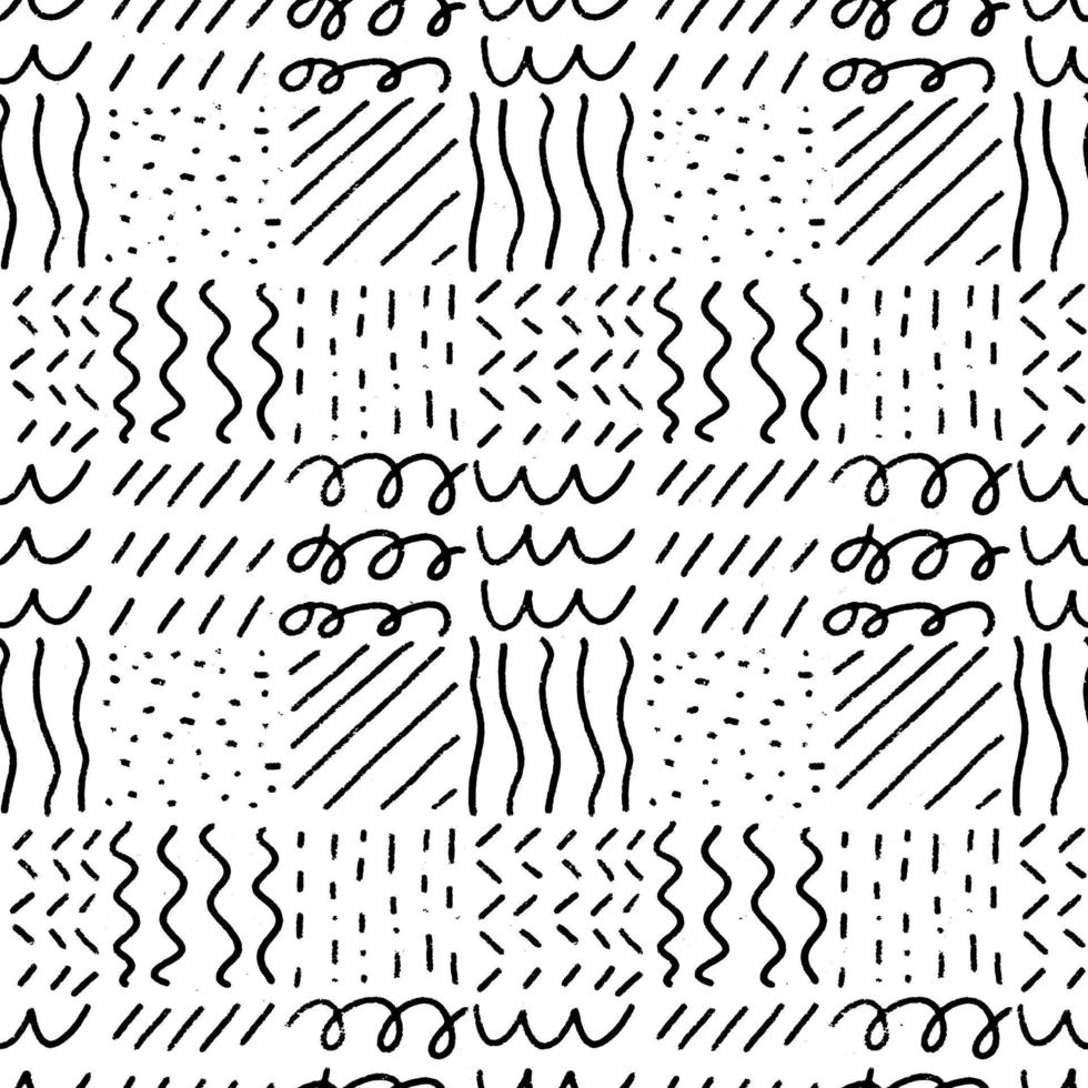 Scribbled Monochrome Patchwork Geometric Seamless Pattern vector