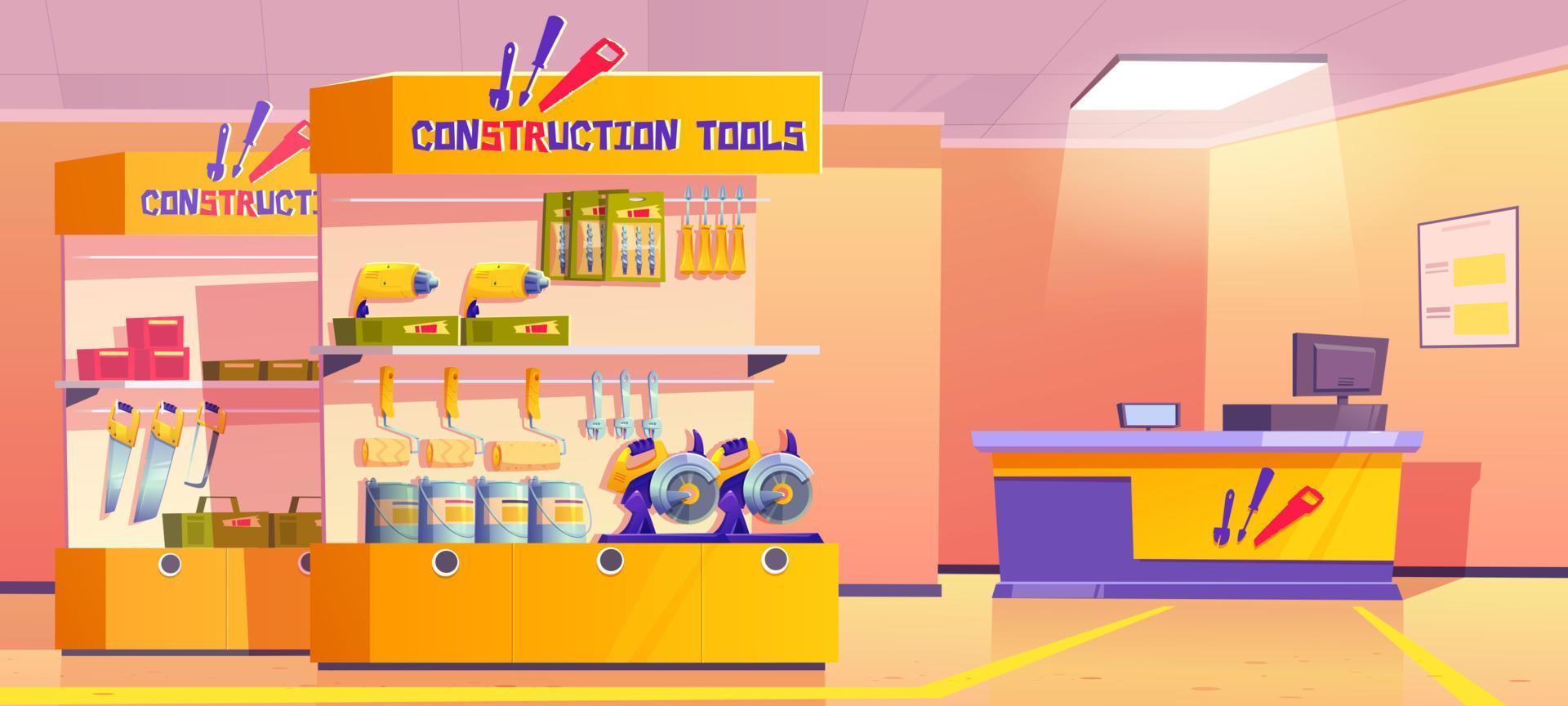 Construction tools store, hardware shop interior vector