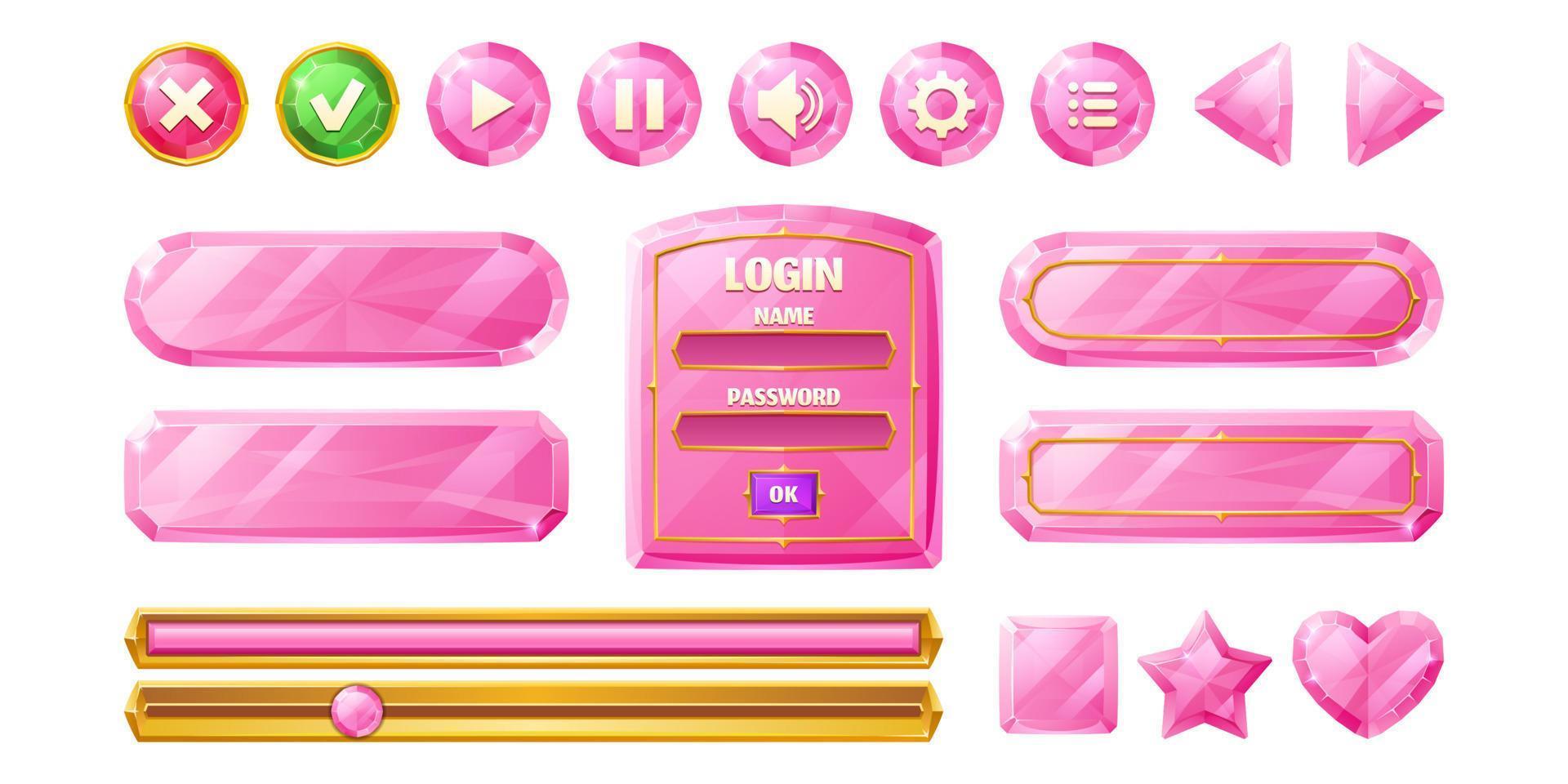 Diamond buttons for ui game, gui elements vector