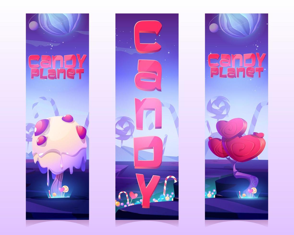 Candy planet banners with sweets and lollipop vector