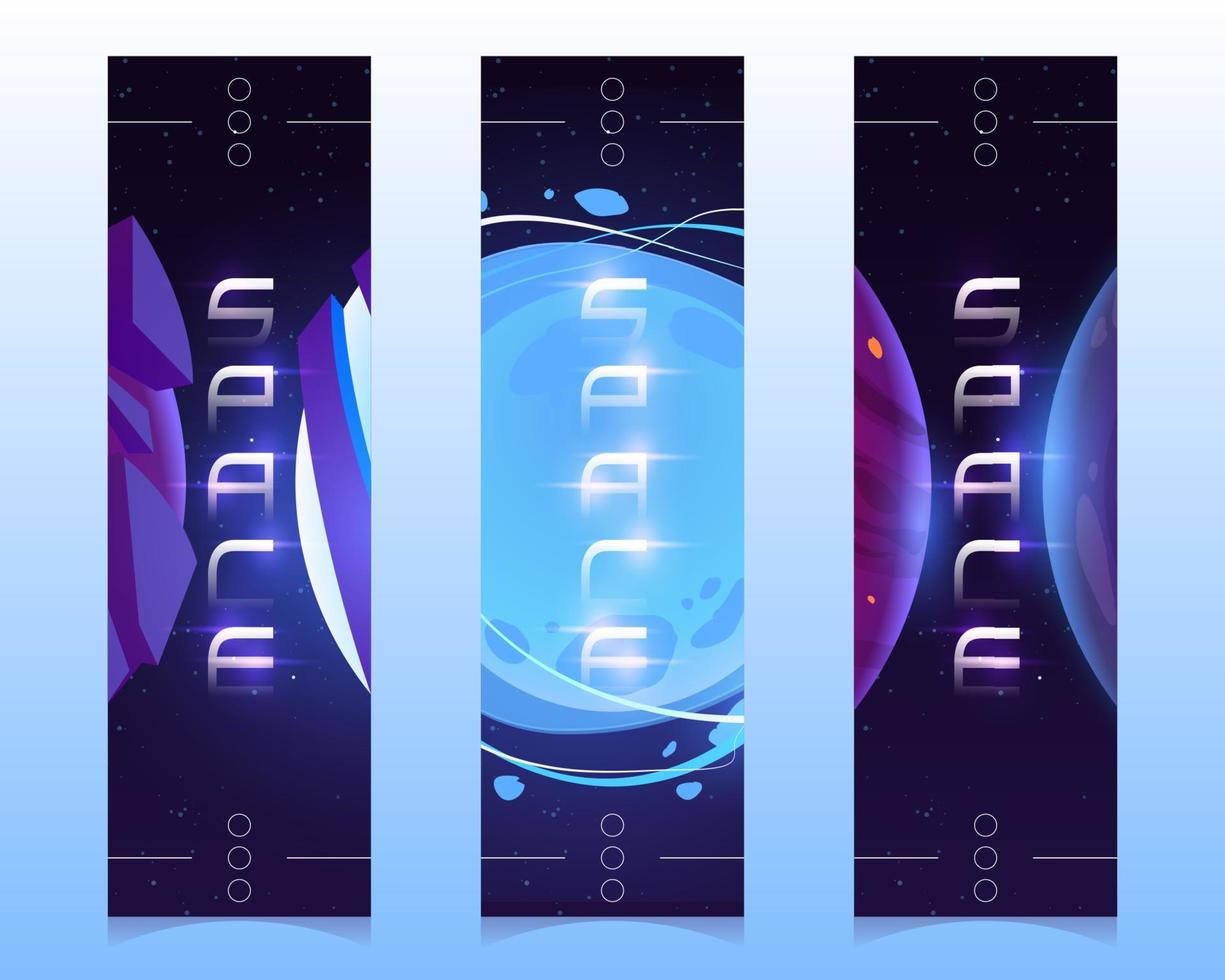 Space bookmarks with alien planets in cosmos vector