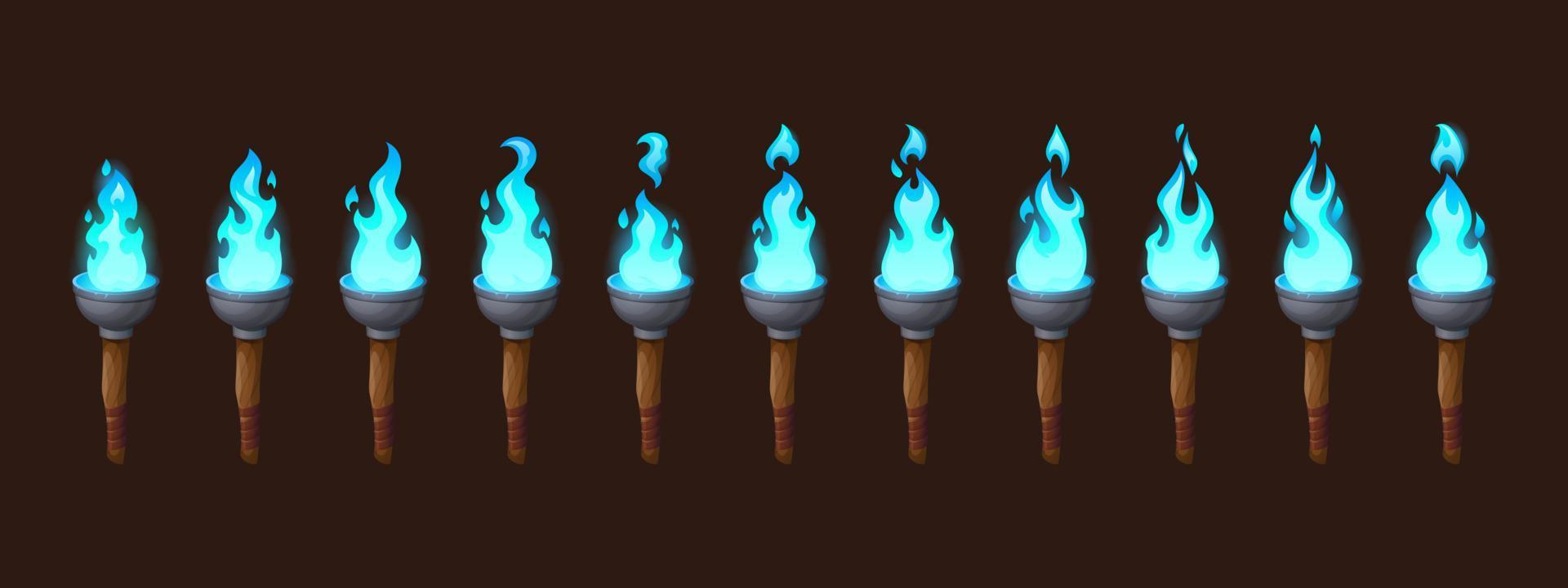 Burning fire on old torch animation sprite vector