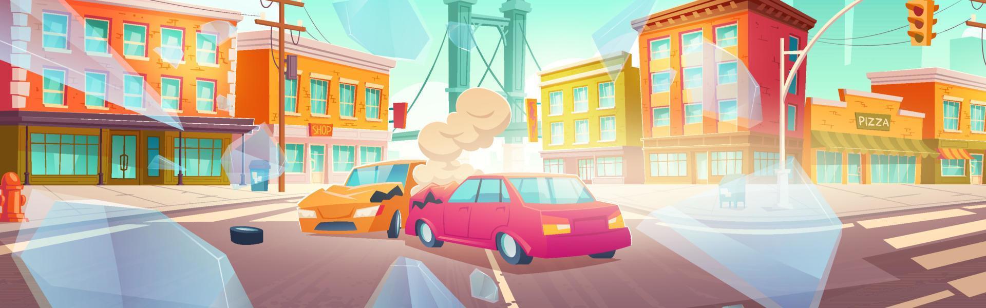 Car accident on crossroad of city street vector