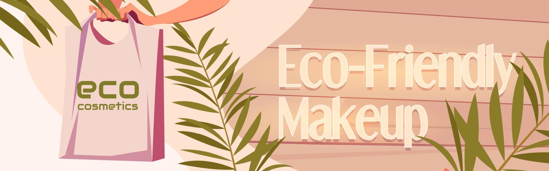 Eco cosmetics cartoon banner hand holding tote bag vector