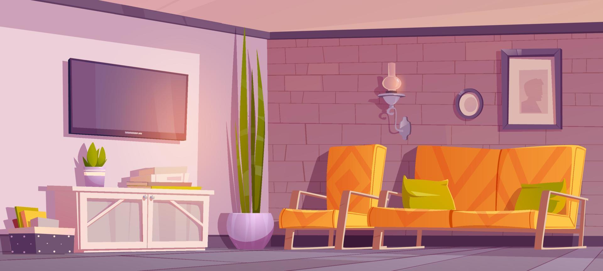 interior rústico ecológico, sala de estar con muebles vector