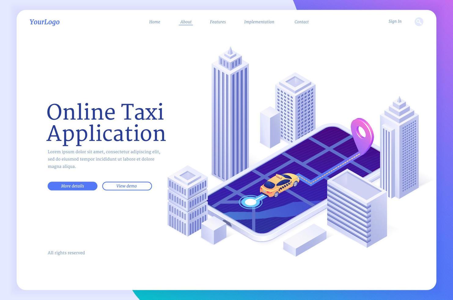 Landing page of online taxi application vector