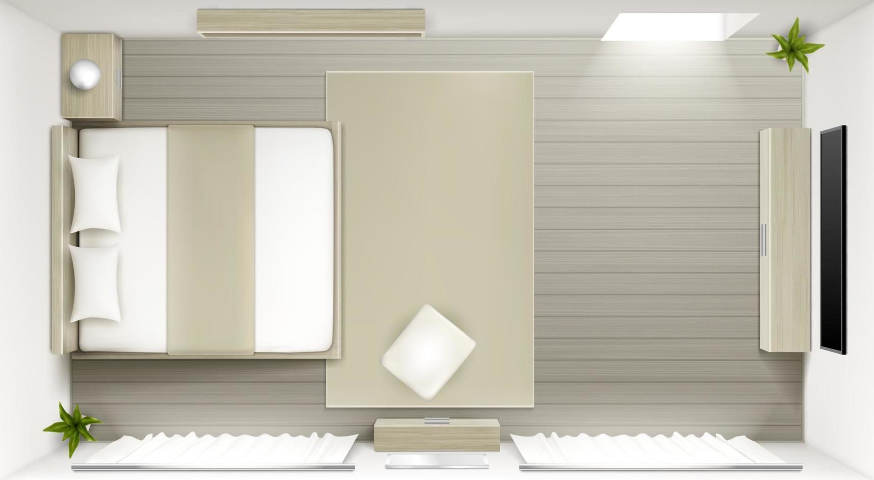 Bedroom interior top view, modern 3d home room vector