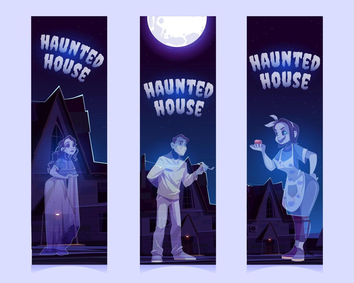 Bookmarks with haunted house and ghosts at night vector