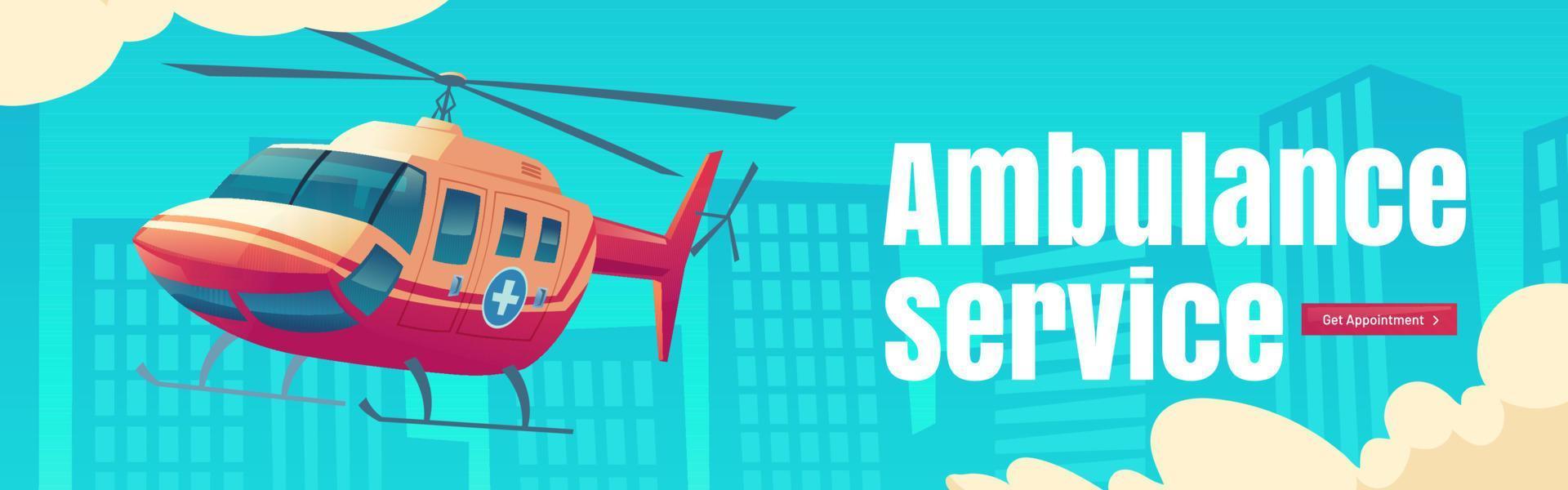 Ambulance service web banner with medic helicopter vector