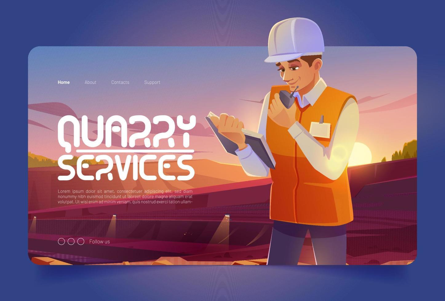 Quarry services banner with man in helmet vector