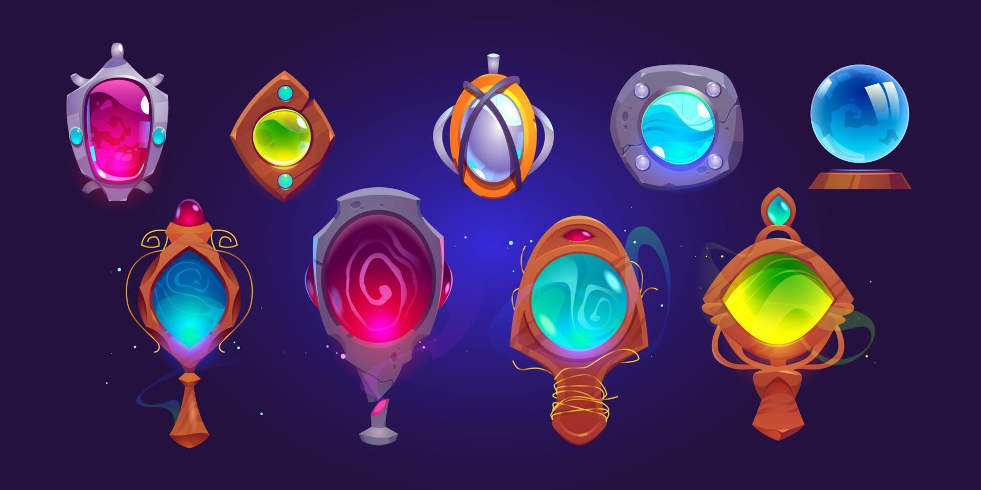 amuletos mágicos, espejos y esfera de cristal vector