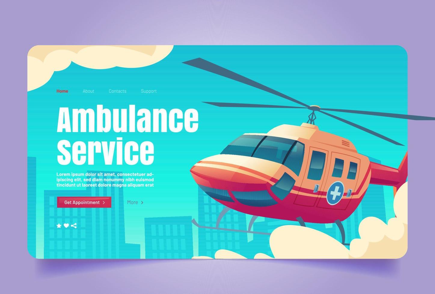 banner de servicio de ambulancia con helicóptero rojo vector
