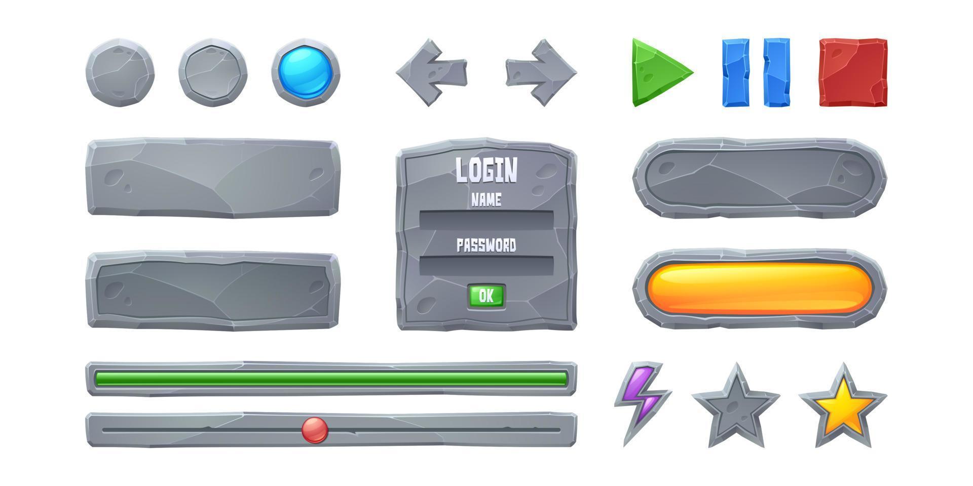 Set progress bars and game buttons gui elements vector