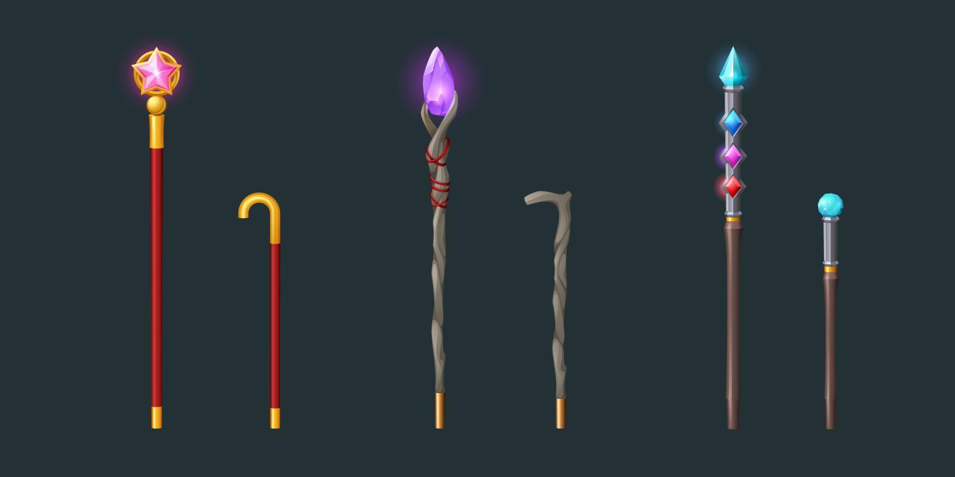 Walking sticks and magic staves for wizard vector