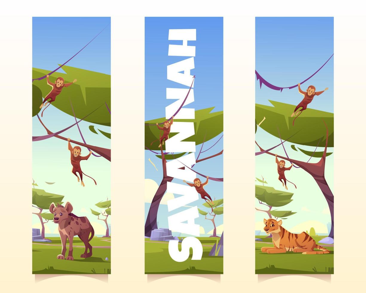 Savannah animals cartoon vertical banners set vector