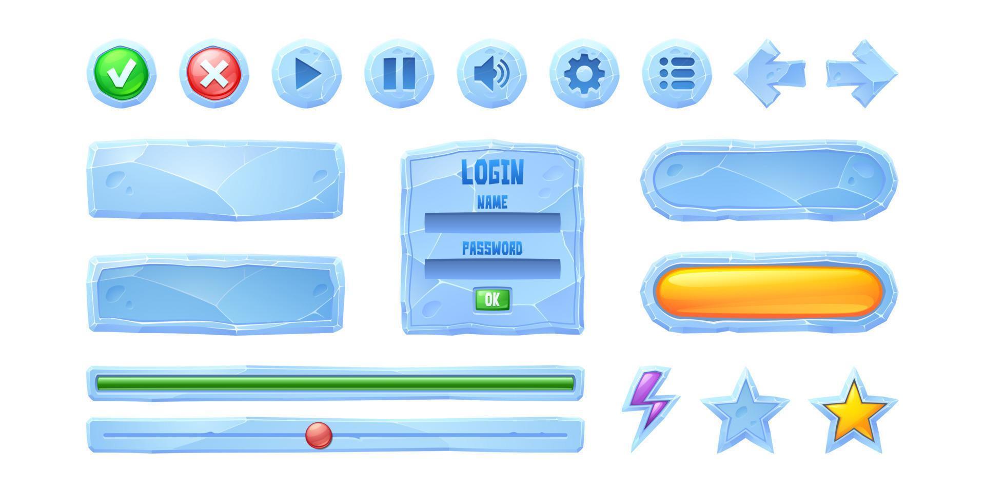 Set progress bars, game buttons of ice texture vector