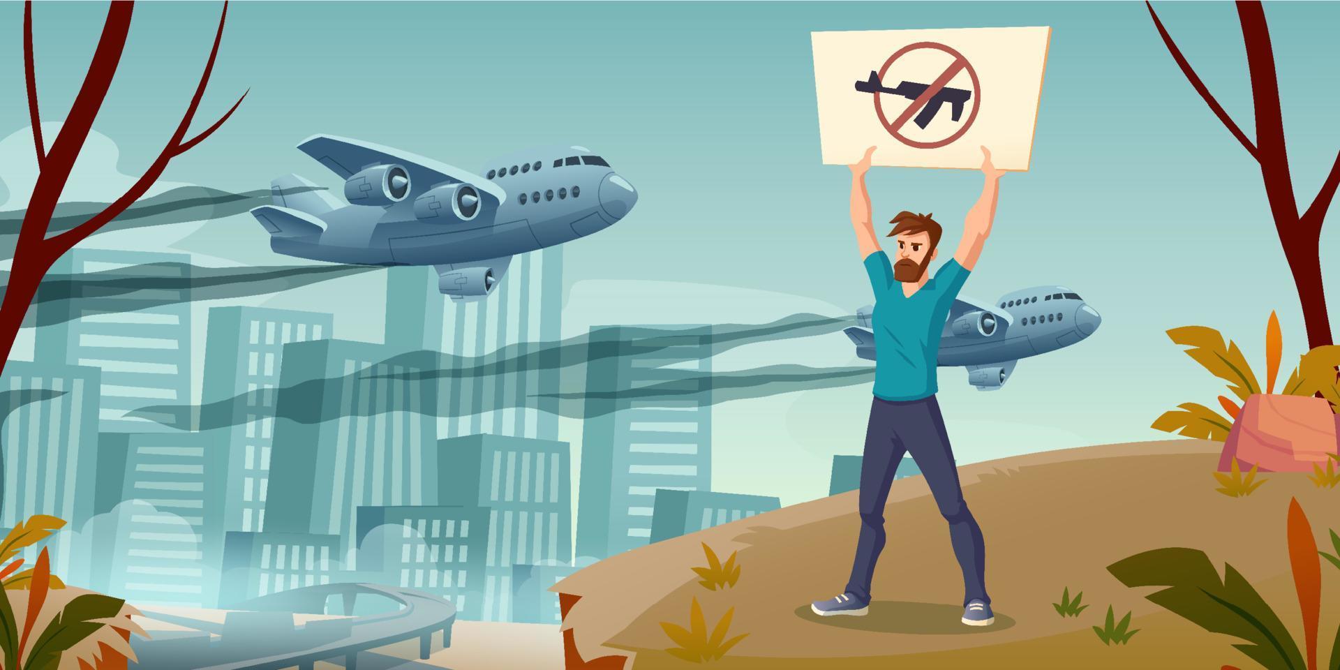 Save the world concept man with crossed gun banner vector