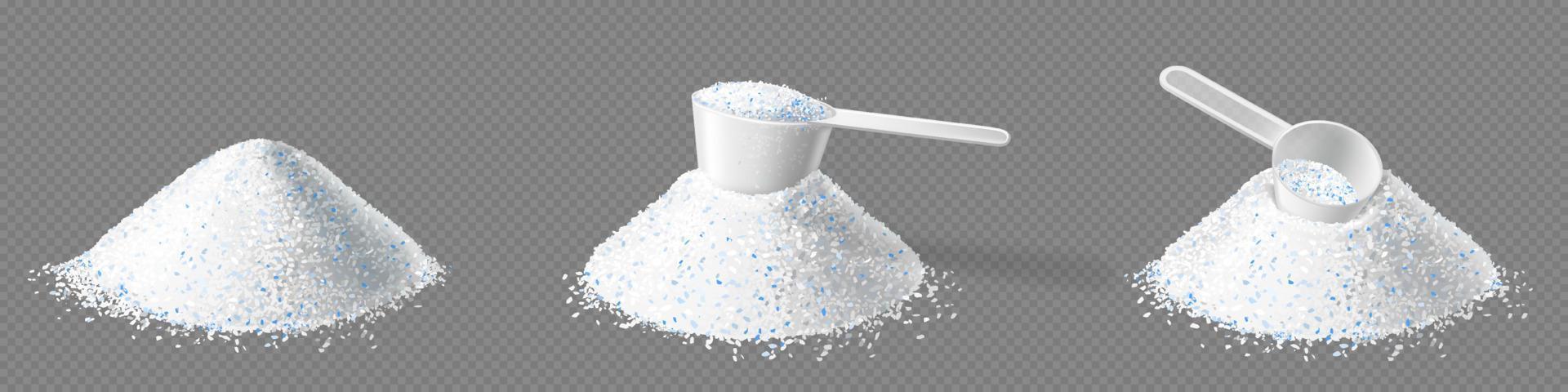 Detergent washing powder pile and measuring scoop vector