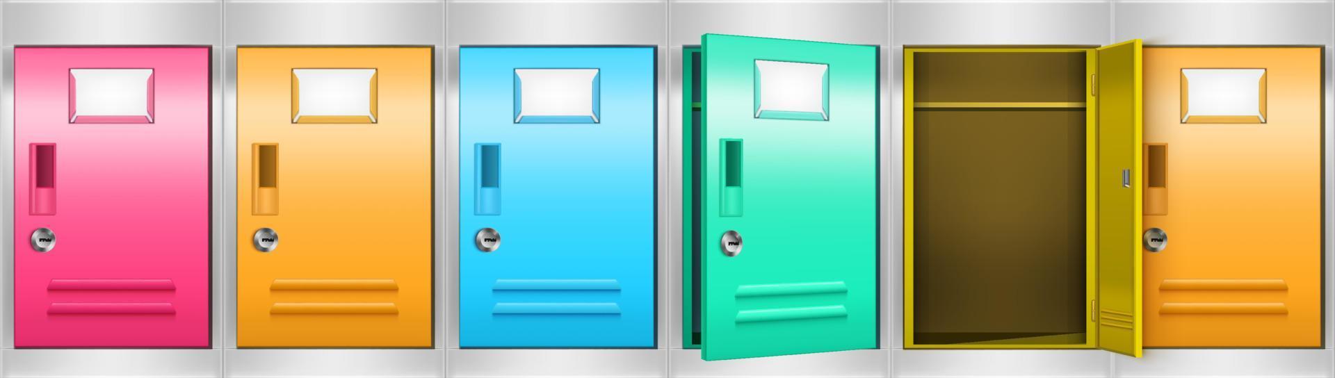 Metal locker cabinet with colored compartments vector