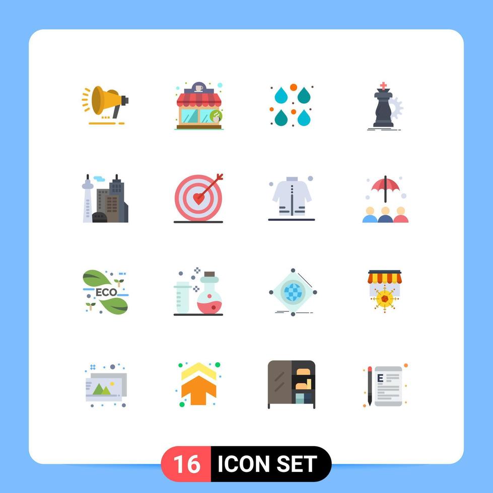 Pictogram Set of 16 Simple Flat Colors of architecture knight drop horse strategy Editable Pack of Creative Vector Design Elements