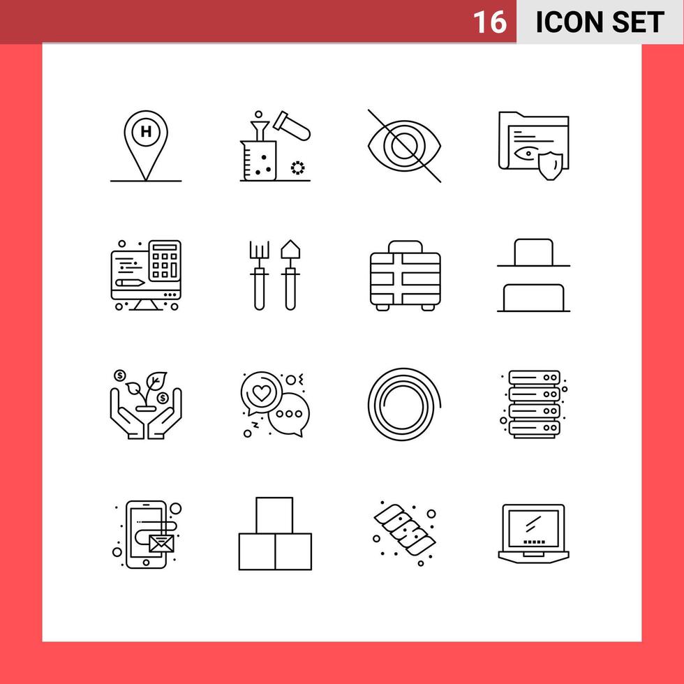 Pack of 16 creative Outlines of computer surveillance test security gdpr Editable Vector Design Elements