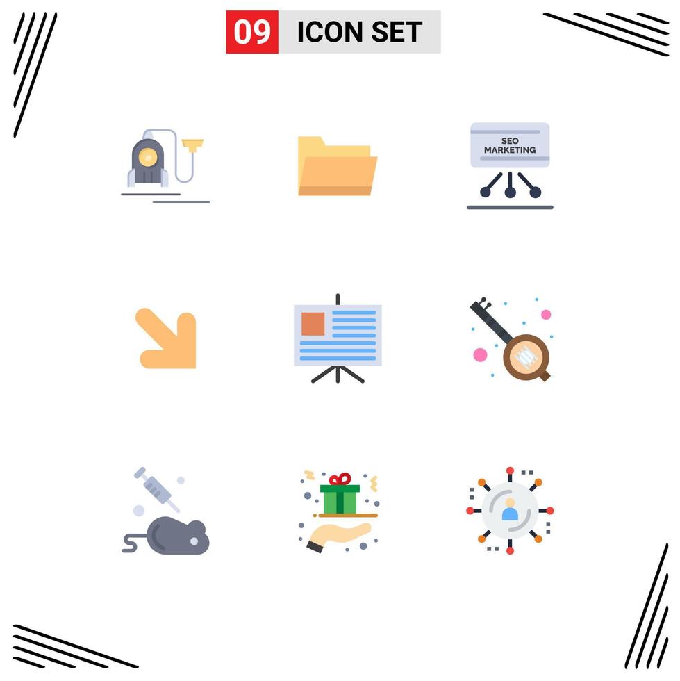 Set of 9 Vector Flat Colors on Grid for business right seo down meeting Editable Vector Design Elements